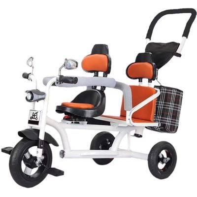 SAeWare Toddler Stroller with Parent pushrod,Kids Trolley for Age 2-5,Dual Seats Tricycle for Twins,Kids trikes with Headlight,Rear seat with armrest,Front seat (White)