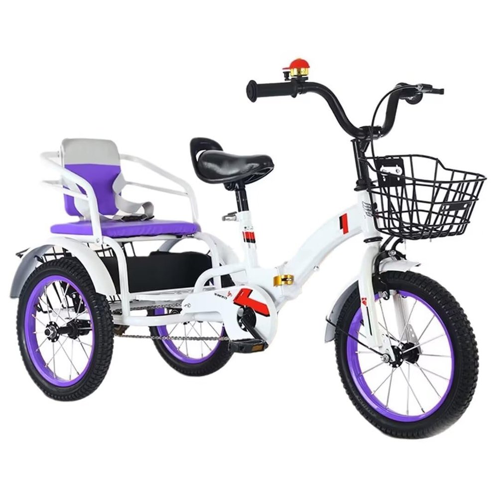 SAeWare Pedal tricycles for Age 3-10,Outdoor Trike,Chain Bike,Tandem trikes with Rear seat,Folding tricycles with Single Brake,3 Wheelers,Spoke Pneumatic Wheel (Purple 18 in 18 in)
