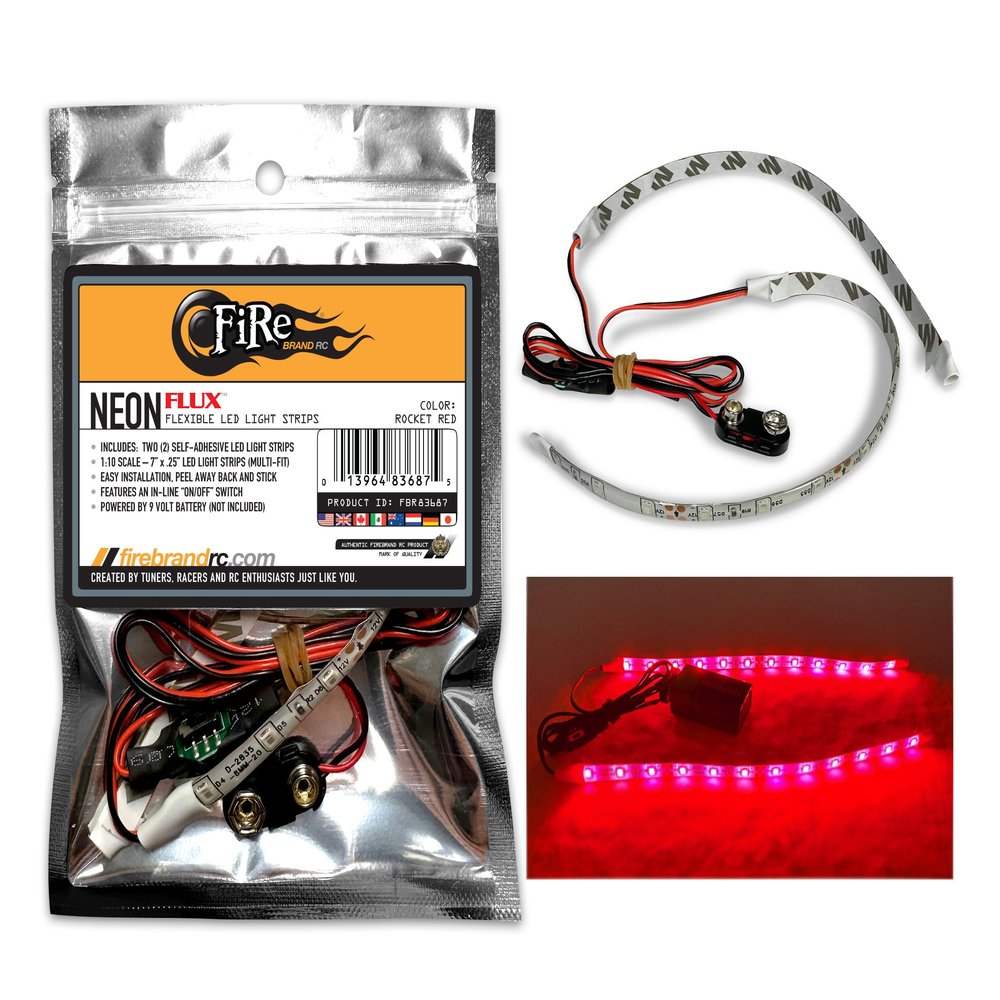 FIRE BRAND RC, Neon-Flux 7" Flexible LED Light Strips, Super-Bright Red