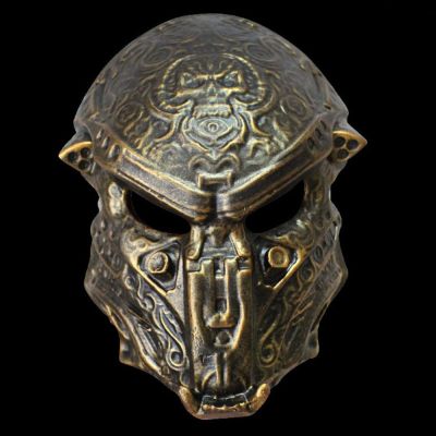 XMKJCHA Resin Predator Cosplay Mask Halloween Party Game Costume Predator Warrior Mask Props(Copper - C)