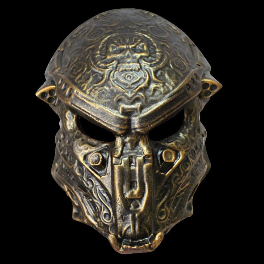XMKJCHA Resin Predator Cosplay Mask Halloween Party Game Costume Predator Warrior Mask Props(Copper - C)