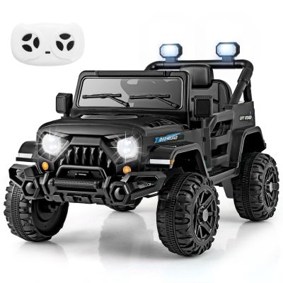 Costzon 12V Kids Ride on Truck Car, Electric Vehicle w/Remote Control, Threaded Wheels, 3 Speeds, LED Lights, Music, Horn & Wireless Connection, Battery Powered Ride on Toy for Boys & Girls 3+ (Black)