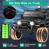 Costzon 12V Kids Ride on Truck Car, Electric Vehicle w/Remote Control, Threaded Wheels, 3 Speeds, LED Lights, Music, Horn & Wireless Connection, Battery Powered Ride on Toy for Boys & Girls 3+ (Black) view 4
