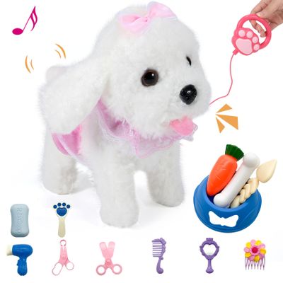 GOBRILLFUN Electronic Dog, Interactive Plush Puppy, Walking, Barking, Tail-Wagging Stuffed Dog, Dress-Up, Pet Care Sets, Birthday, Realistic Fun for Girls Boys Aged 3-6 Years