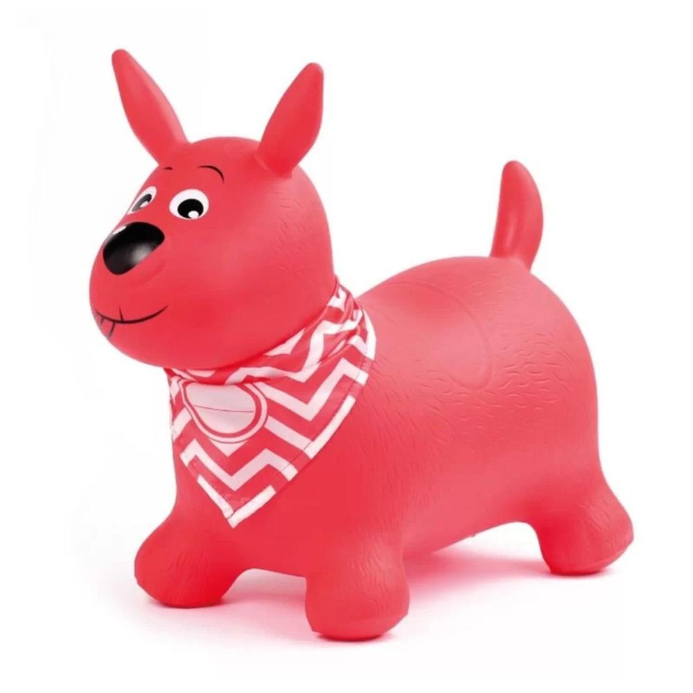 Ludi - Red Jumping Dog - 58x27x48cm - Dynamic PVC Toy with Customisable Bandana - for Indoor and Outdoor Use - Ergonomic Handles - Includes Inflation System - from 10 Months
