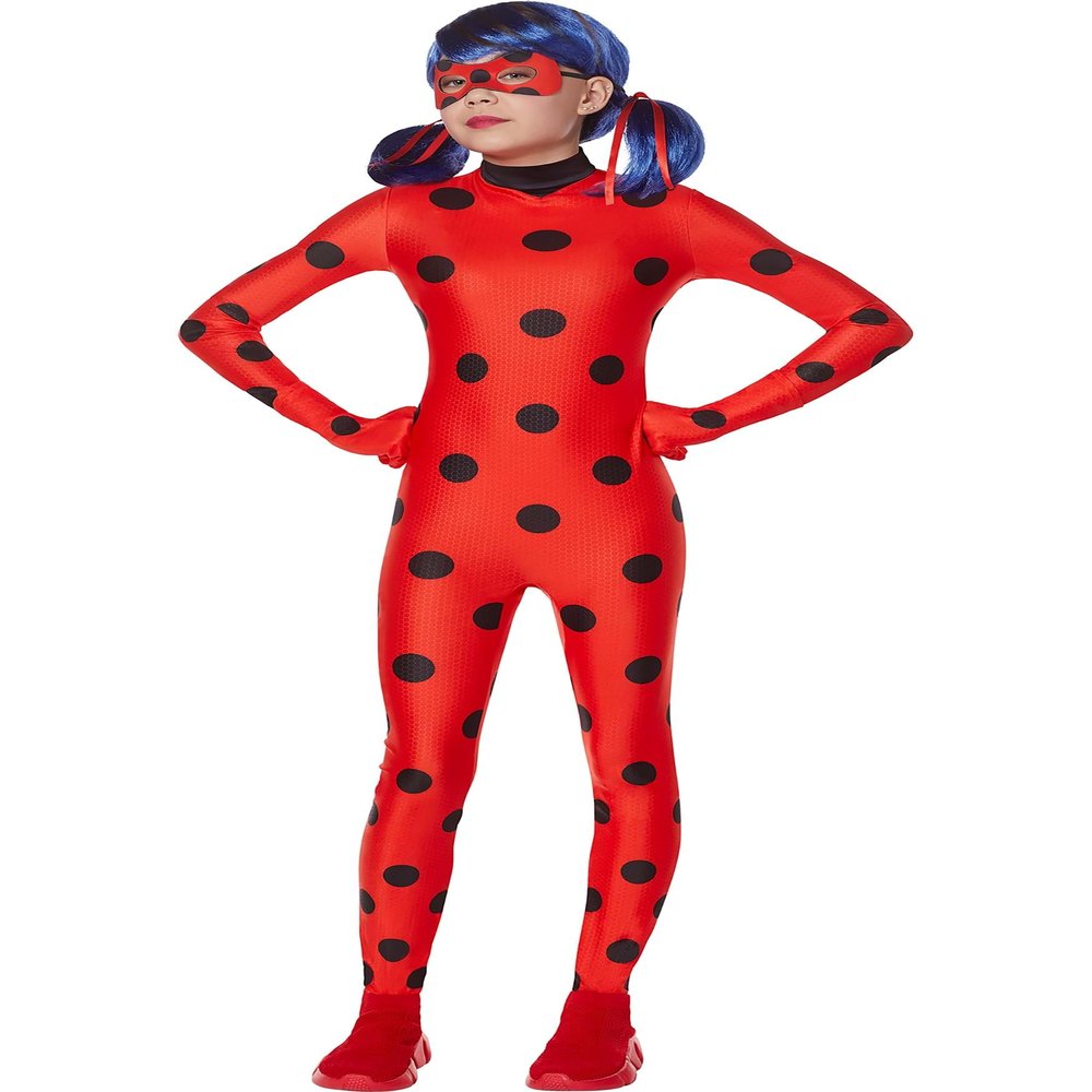 InSpirit Designs Miraculous Ladybug Child Costume with Wig, Girls's Red and Black Superhero Jumpsuit