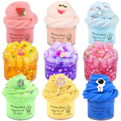 9 Pack Slime Kit, Assorted (Jelly Cube Crunchy, Cloud, Butter) Slime, Non-Sticky, DIY Stress Relief Toys for Unisex Children, Birthday Gift, Party Favor