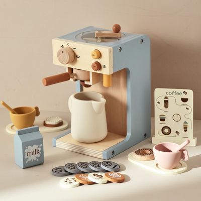 EERKEOD Toy Coffee Maker for Kids Wooden Kids Coffee Maker Playset for Toddlers Play Kitchen Accessories Gift for Girls and Boys