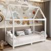 NCKMYB Eye-catching Design Twin Size House-Shaped Playhouse Bed with Roof and Height Guardrails,Wood Low Montessori Bed Frame with LED Light and Wood Slat Support,for Kids Teens Girls Boys view 3