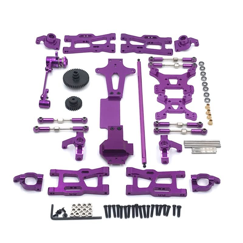 DAIHAOUU for Wltoys 144001 Metal Upgrade Parts Kits Swing Arm Link Rod Steering Block for Wltoys 144001 144002 144010 1/14 RC Car Accessories(Purple)