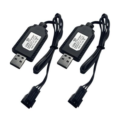 [2-Pack] 7.4V USB Charger Cable with SM-3PIN Plug Compatible RC Car RC Plane RC Tank RC Boat and Other Remote Control for Universal 7.4V 2S Lipo Battery USB Charger with Battery Protection