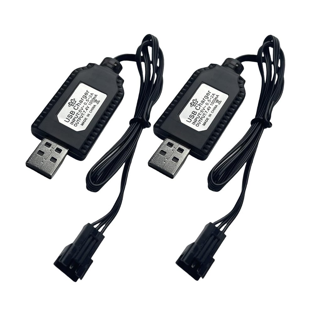 [2-Pack] 7.4V USB Charger Cable with SM-3PIN Plug Compatible RC Car RC Plane RC Tank RC Boat and Other Remote Control for Universal 7.4V 2S Lipo Battery USB Charger with Battery Protection