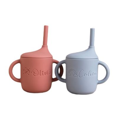 Customized Name Baby Silicone Straw Cup Food Grade Toddler Training Container Silicone Baby Cup With Straw And Lid 5 Styles To Mix And Match Best Gift For Newborns (B)