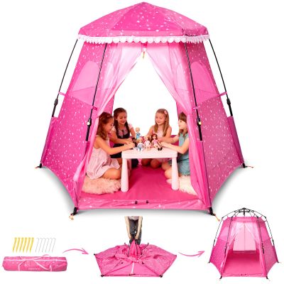 Princess Pop-up Play Tent for Girls: 78"x66" Large Playhouse Castle for Kids Indoor & Outdoor (Pink)