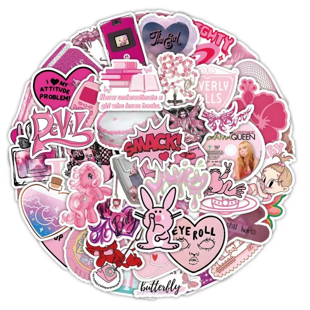 100PCS New Y2K Stickers, 2000S Retro Aesthetic Cyber Trend Stickers, Vinyl Waterproof Water Bottles Laptop Suitcase for Birthday Party Supplies Halloween Decoration