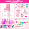137 Pcs Doll Closet Playset Clothes and Accessories for 11.5 Inch Dolls, Included Princess Dresses,Fashion Dresses,Casual Clothing,Swimsuits,Bags,Shoes,Doll Dress up Toys for Girls Kids Toddlers Gifts view 2
