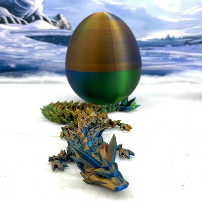 3D Printed Dragon Egg with Dragon Inside, Articulated Crystal Dragon in Egg, Executive Dragon Fidget Desk Toys for Gifts, Home Office Decor D001-S5 (OBG-Orange Blue Green)