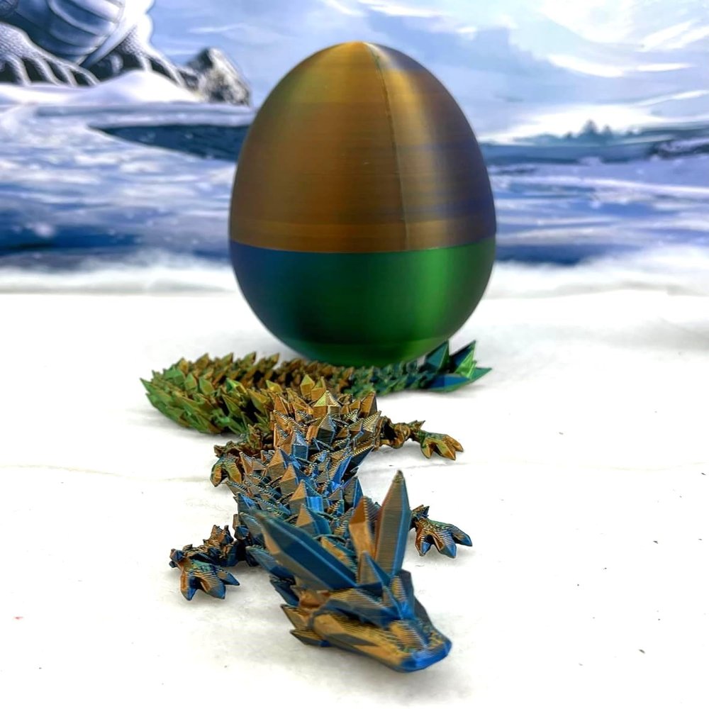 3D Printed Dragon Egg with Dragon Inside, Articulated Crystal Dragon in Egg, Executive Dragon Fidget Desk Toys for Gifts, Home Office Decor D001-S5 (OBG-Orange Blue Green)