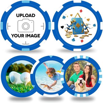 Your Poker Room Theme Custom Plastic Chips,5 Available in 9 Colors,Double Sided Full Color PrintPersonalized Logo,Put Image or Design on a chip (Blue, 37MM)