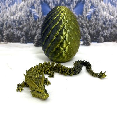 3D Printed Crystal Dragon and Dragon Egg Articulated Adult Crystal Dragon Silk Finish 4 Dual Colors Option, Fidget Toy Executive Desk Toy D001-S2-DS (Black Gold)