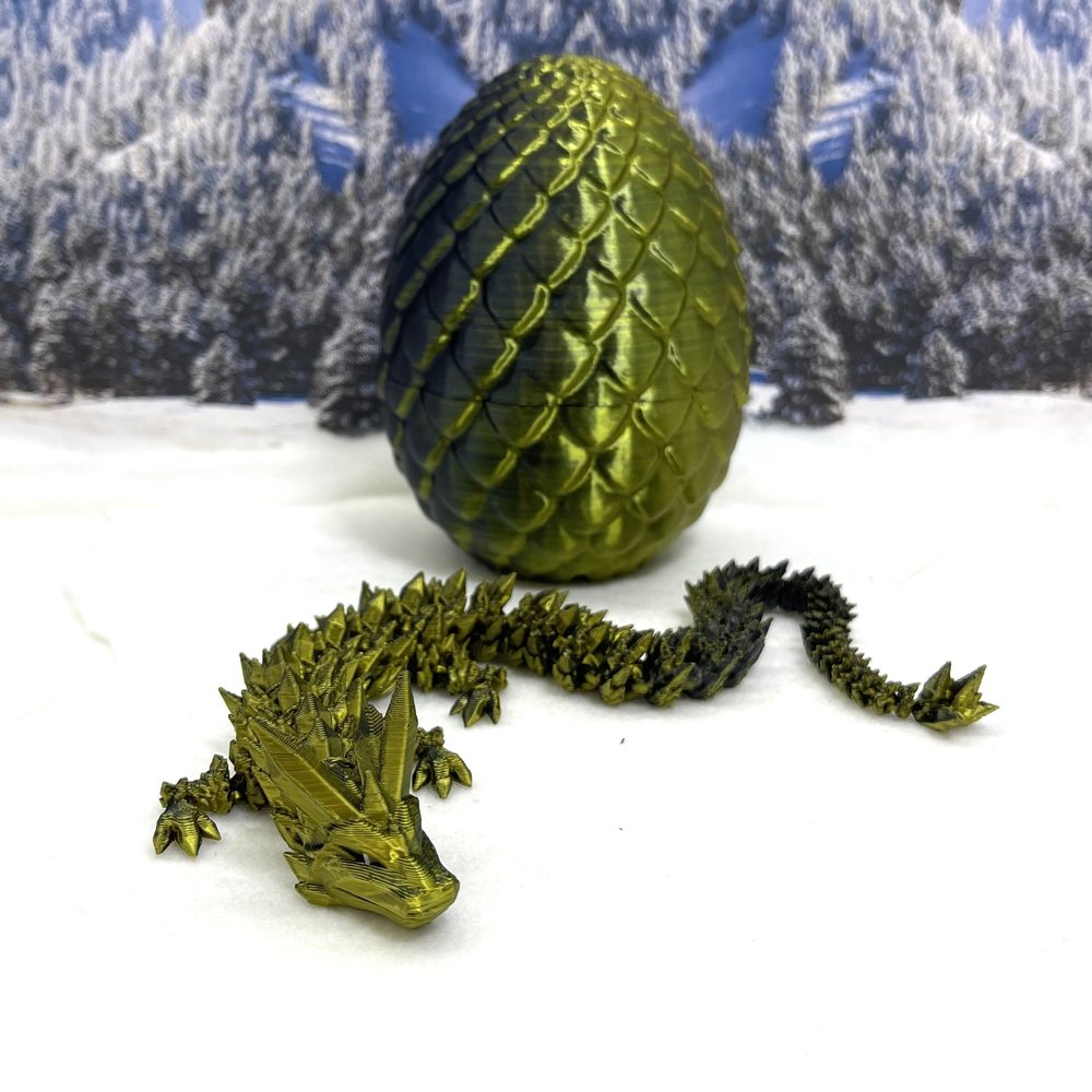 3D Printed Crystal Dragon and Dragon Egg Articulated Adult Crystal Dragon Silk Finish 4 Dual Colors Option, Fidget Toy Executive Desk Toy D001-S2-DS (Black Gold)