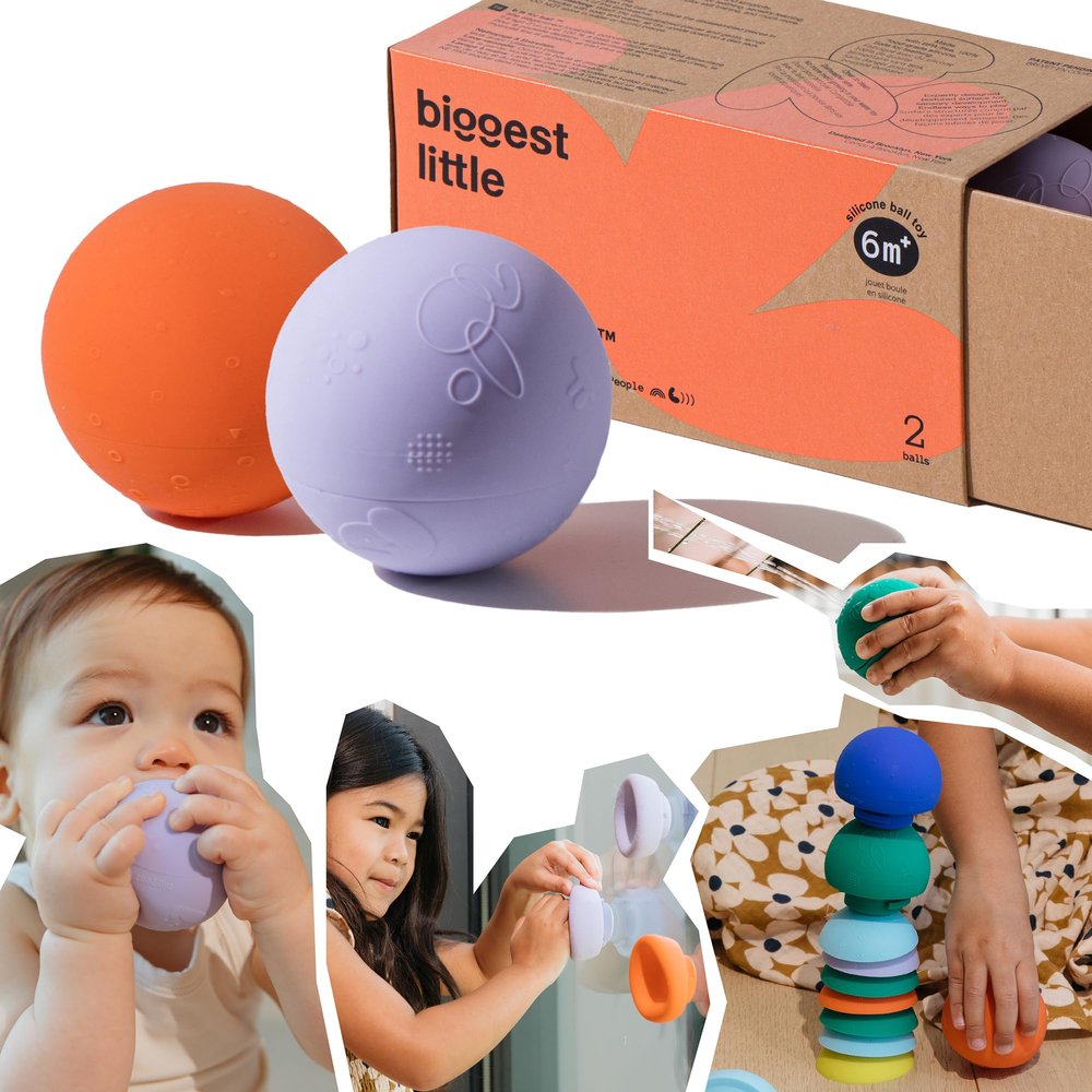 b is for Ball Food Grade Silicone Sensory Baby & Toddler Ball | teether | squirty Bath Toy | Stacking Toy | Montessori Toy | Dishwasher Safe | 6 Months+ | 2 Ball Set