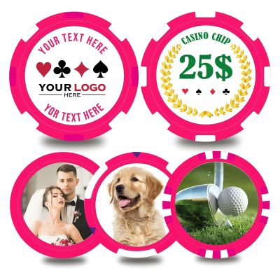 pensoda Custom Personalized Casino Grade Poker Chips Customizable Logos Image Text Colors Business Cards for Golf Unique Keepsake Gifts Promotional Activities Wedding Free Drink Tickets(Rose Red 40MM)