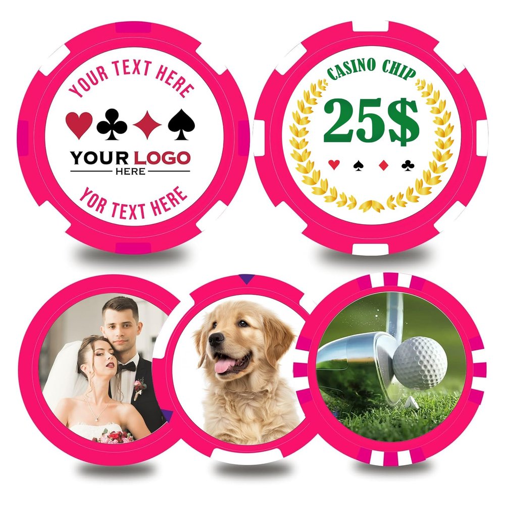 pensoda Custom Personalized Casino Grade Poker Chips Customizable Logos Image Text Colors Business Cards for Golf Unique Keepsake Gifts Promotional Activities Wedding Free Drink Tickets(Rose Red 40MM)