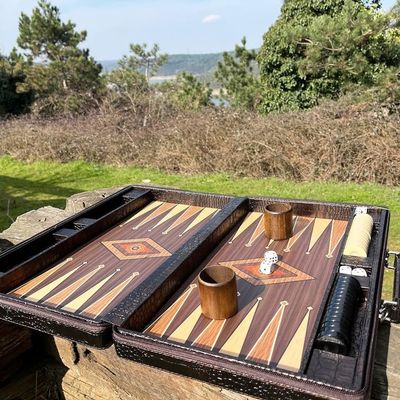 18-inch Premium Leather Backgammon Set for Adults, Crocodile Pattern Faux Leather Covering Vintage Board Game Bag Gift Ideas for Dad, Husband, Birthday