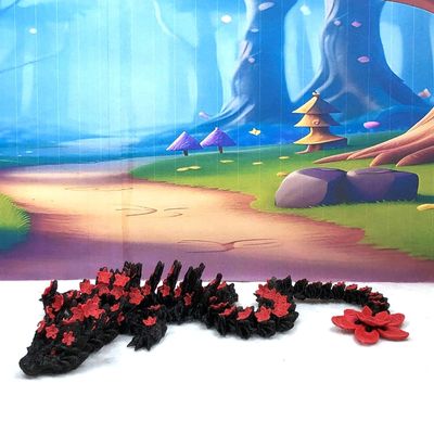 3D Printed Black Cherry Blossom Dragon, Articulated 12" Dragon Fidget ADHD Autism Toy, Executive Home Desk Toy BLK-DR (Black and Red)