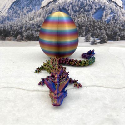 3D Printed Dragon with Dragon Egg, Articulated Tri Color Crystal Dragon, Executive Dragon Fidget Desk Toys, Home Office Decor D014 (Red Yellow Blue)