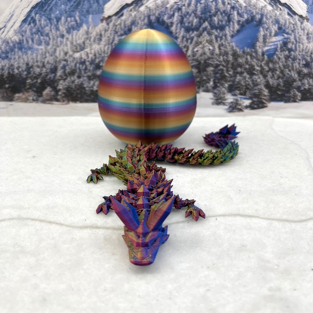 3D Printed Dragon with Dragon Egg, Articulated Tri Color Crystal Dragon, Executive Dragon Fidget Desk Toys, Home Office Decor D014 (Red Yellow Blue)
