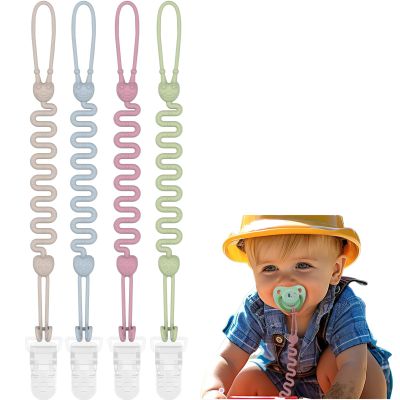 TRYQTYL 4-Pack Silicone Pacifier Clips for Baby Boys and Girls - Flexible and Transparent Plastic Holders for Teething Relief and Baby Essentials, Safe for Newborns