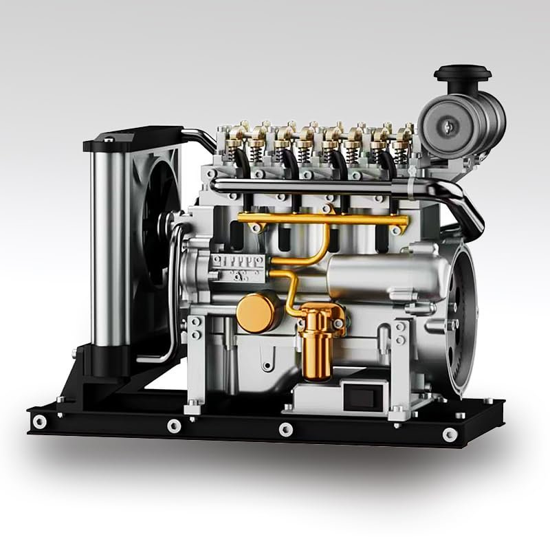 300+PCS DIY Full Metal Model kit Engine v4 Mini Metal Inline Four-Cylinder Diesel Engine Model with Cooling System Gifts (300pcs DIY Diesel Engine Model)
