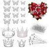 Flower Bouquet Accessories Including 4Pcs Crown Cake Topper Mini Tiara,12 Butterfly Decorations and 50Pcs Bouquet Pins for Birthday Wedding view 1