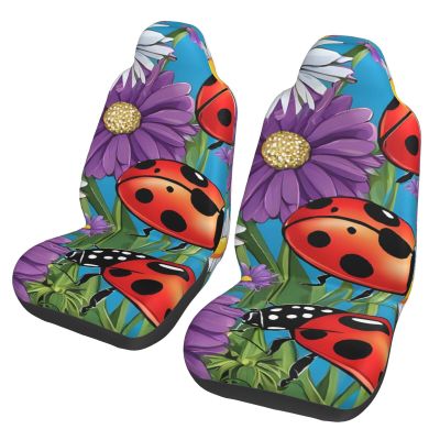 BEIVGOXL Colorful Ladybird Printed Car Seat Covers Full Set for Women Universal Car Seat Covers,Easy to Install Cover Set,Fit for Most Cars,Sedan,SUV, Van 2 Pcs