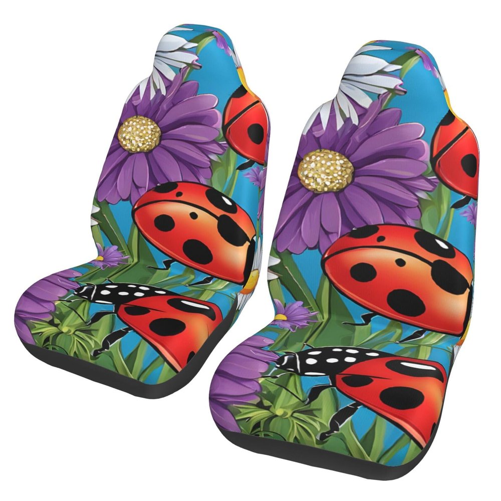 BEIVGOXL Colorful Ladybird Printed Car Seat Covers Full Set for Women Universal Car Seat Covers,Easy to Install Cover Set,Fit for Most Cars,Sedan,SUV, Van 2 Pcs