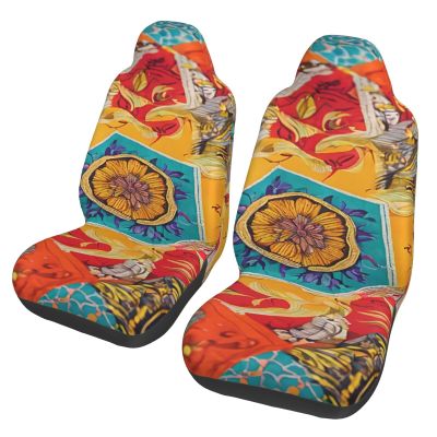 BEIVGOXL African Textile Patchwork Print Printed Car Seat Covers Full Set for Women Universal Car Seat Covers,Easy to Install Cover Set,Fit for Most Cars,Sedan,SUV, Van 2 Pcs