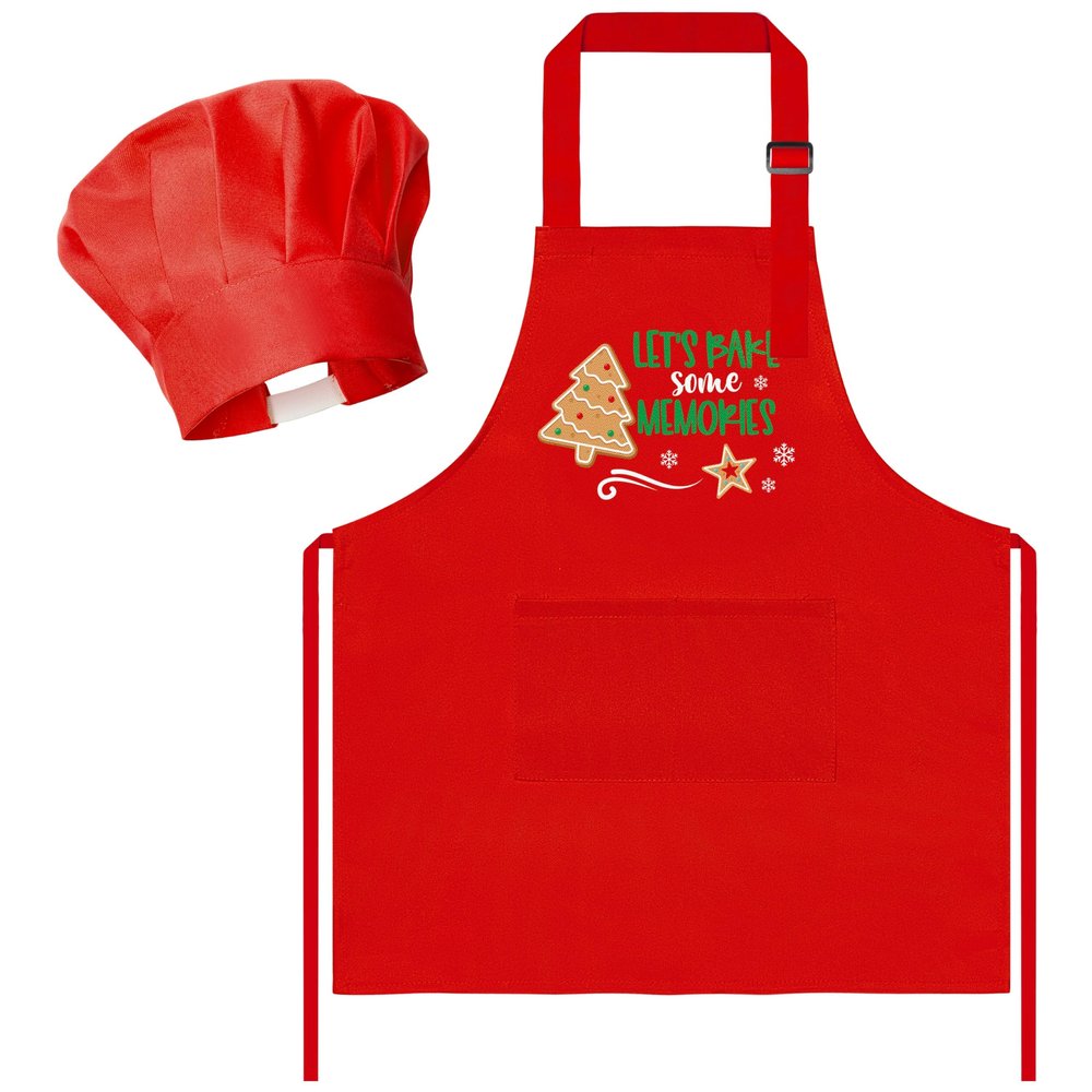 R HORSE Christmas Kid Apron and Chef Hat Set, 2Pcs Adjustable Children Xmas Red Kitchen Apron Dress up Role Play Chef Toy Cooking Baking Painting and Training Kits Christmas Gift for Kids