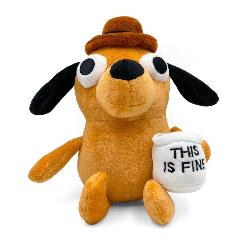 Adenzai This is Fine Dog Plushie | Funny Coffee Dog Meme Plush | Hilarious Office Decor & Stuffed Animal Toy | Perfect for Xmas, Birthday, or Office Worker Gifts Cute Halloween Plush Toy