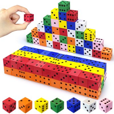 80PCS Foam Dice Set Small Colorful Dices with Number Dots for Math Game Building Toys Classroom Educational Toy Entertainment for Party Favor Birthday Gifts in 7 Colors (0.78inch)