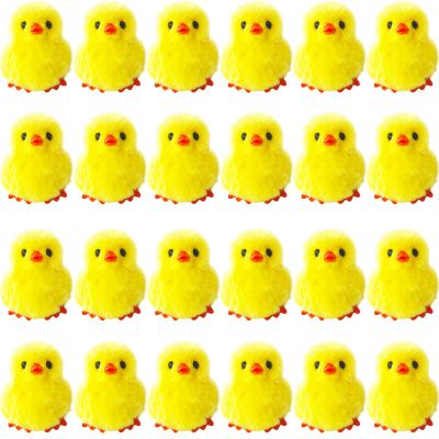 24 PCS Easter Fluffy Chicks,3.4 Inch Yellow Soft Plush Chicks Figurines,Realistic Plush Farm Chick Mini Ornaments Stuffed Animal for Easter,Party Favors,Gift Bag Filler