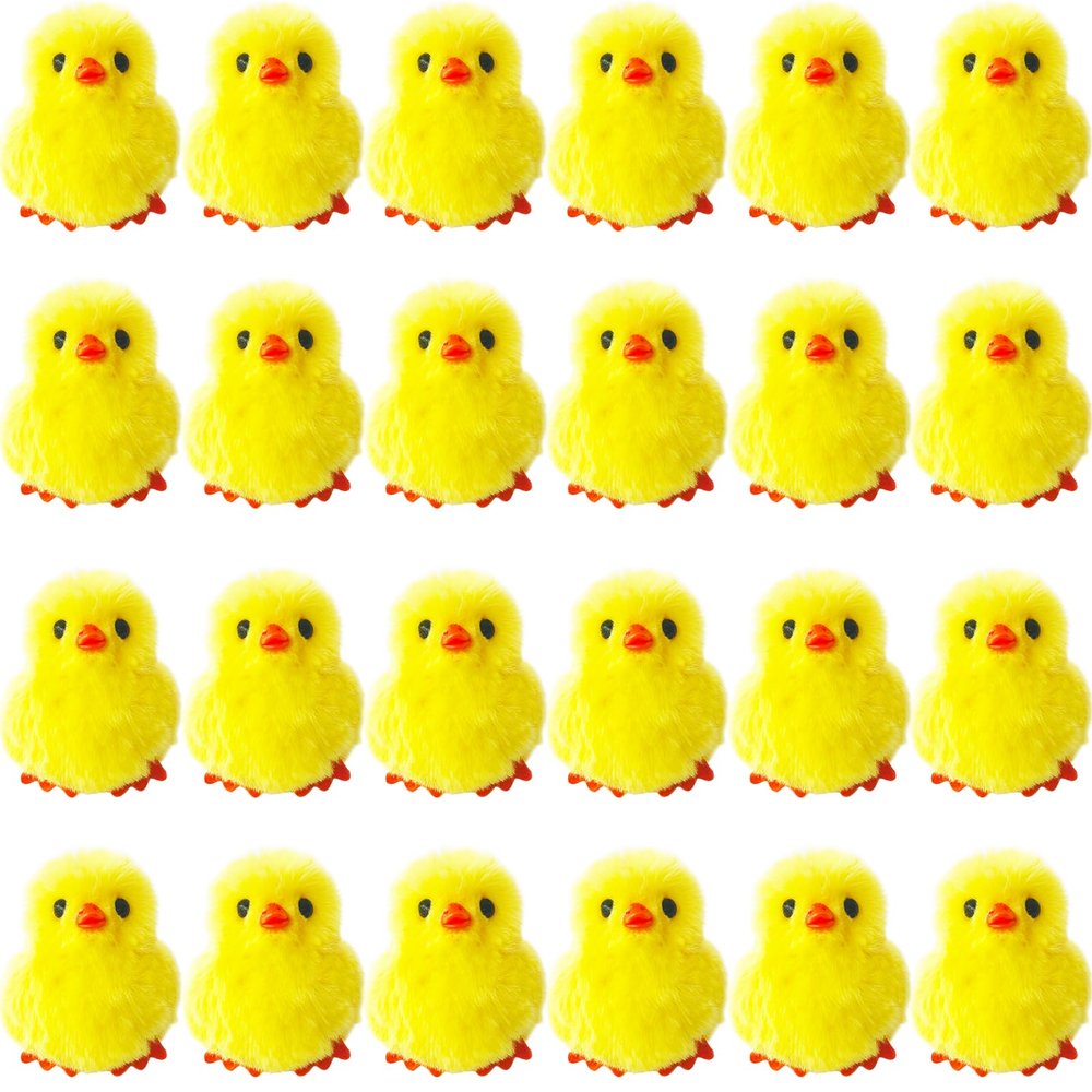24 PCS Easter Fluffy Chicks,3.4 Inch Yellow Soft Plush Chicks Figurines,Realistic Plush Farm Chick Mini Ornaments Stuffed Animal for Easter,Party Favors,Gift Bag Filler