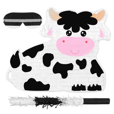 Birchio Milk Cow Pinatas Bundle with a Blindfold and a Bat (16 x 13 x 4 Inches), Perfect for kid's Birthday Parties, Mexican Theme Parties, Decorations