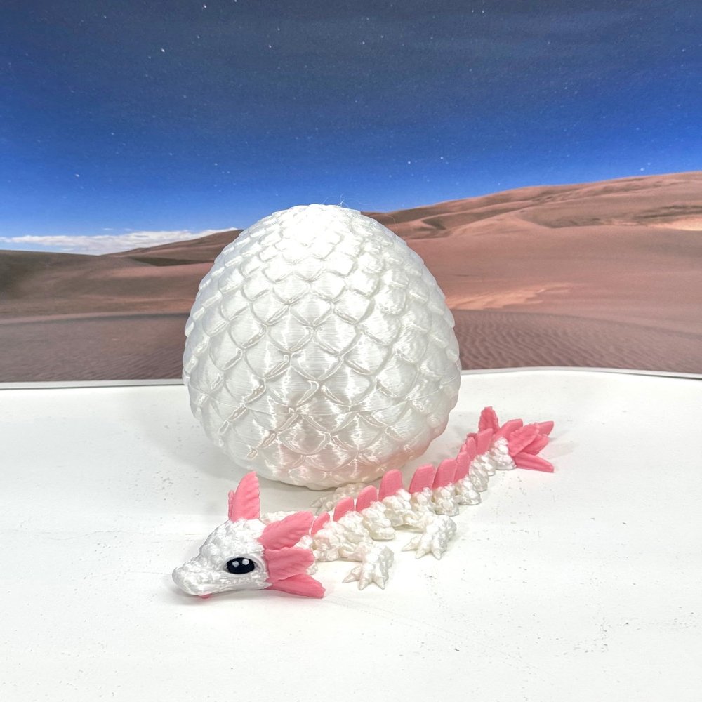 3D Printed Dragon with Dragon Egg, Articulated Axolotl Baby Dragon, White and Pink Axolotl Dragon, Fidget Toy for Autism ADHD BD008-WE