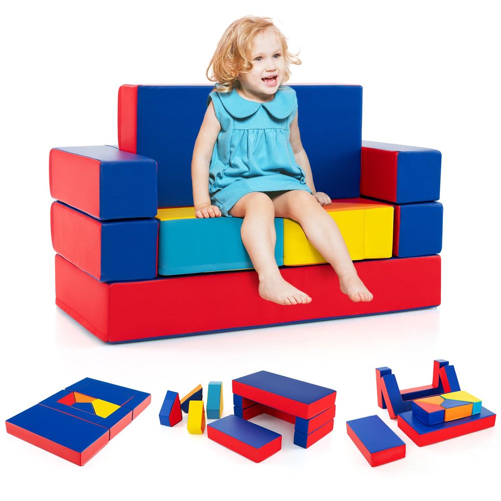 HONEY JOY Toddler Climbing Toys Indoor, 8-Piece Soft Climbing Foam Block with Ball Pit, Gym Equipment for Child Development, Waterproof & Easy to Clean Climb and Crawl Playset, Gift (Colorful)
