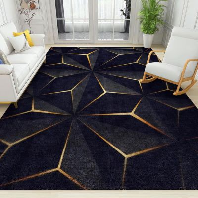 TIMOILU 4x5 Area Rugs Abstract Geometry Black Gold Small Rugs for Bedroom, Low Pile are Not Stumbling Foot Kids Rugs for Playroom Living Room End Table Nursery
