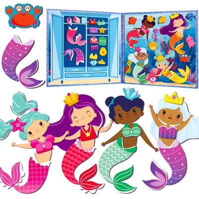 QUOKKA Magnetic Dress-Up Dolls for Girls Boys with 35 Magnetic Pieces - Creative Magnetic Play Set for Home or Travel - Perfect Magnetic Paper Dolls for Ages 3 and Up, Boost Storytelling with Mermaids