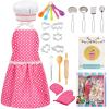 MEIDAYAI Kids Cooking Baking Set , Kids Kitchen Pretend Play Toys, Children Chef Role Play Costume Set - Chef Hat and Matching Pink Apron, Birthday Xmas Gifts for 3-8 Year Old Girls Toys view 1