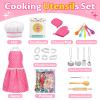 MEIDAYAI Kids Cooking Baking Set , Kids Kitchen Pretend Play Toys, Children Chef Role Play Costume Set - Chef Hat and Matching Pink Apron, Birthday Xmas Gifts for 3-8 Year Old Girls Toys view 3